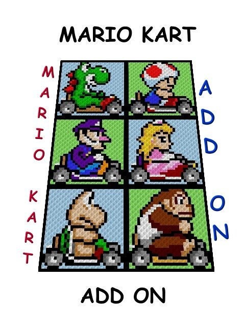 MARIO KART - ADD On - Super Mario inspirierte Decke, Häkelmuster, Grafik für C2C Häkeldecke Ecke zu Ecke  mit geschr. & Farb-Block Anleitung