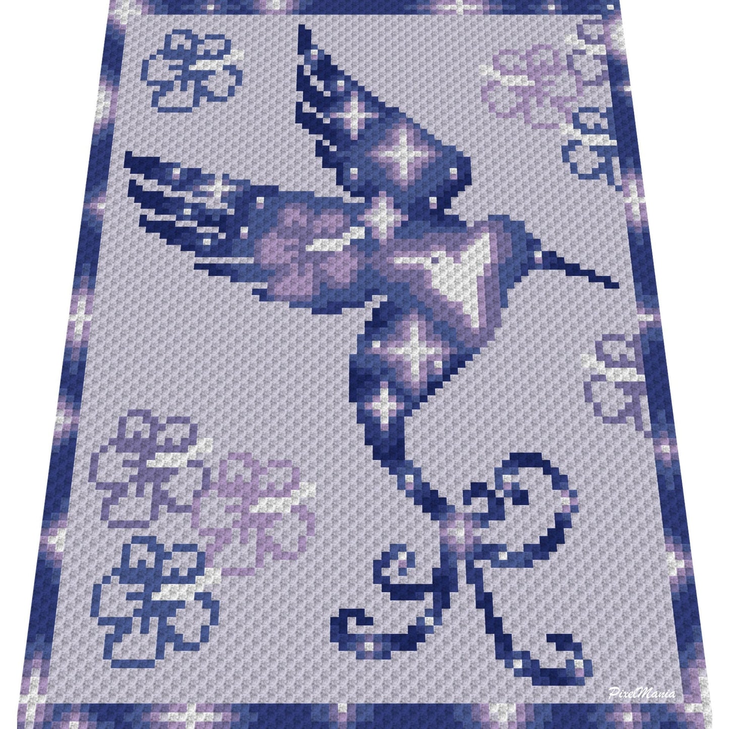 KOLIBRI SILHOUETTE, Grafik für C2C, Häkeldecke Ecke zu Ecke,  mit geschriebener & Farb-Block Anleitung