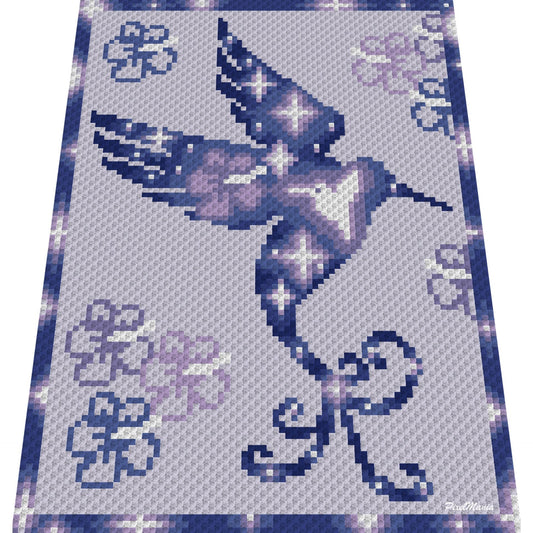 KOLIBRI SILHOUETTE, Grafik für C2C, Häkeldecke Ecke zu Ecke,  mit geschriebener & Farb-Block Anleitung