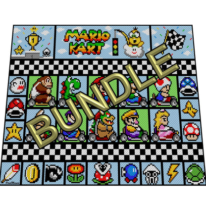 BUNDLE - MARiO KART- XXL Decke - Super Mario inspirierte XXL-Decke, Häkelmuster, Grafik für c2c, Häkeldecke Super Mario, Gamerdecke