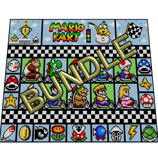 BUNDLE - MARiO KART- XXL Decke - Super Mario inspirierte XXL-Decke, Häkelmuster, Grafik für c2c, Häkeldecke Super Mario, Gamerdecke