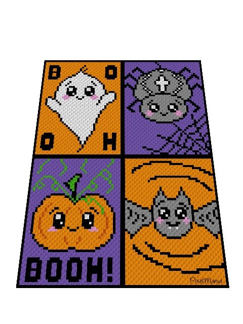 HAPPY HALLOWEEN, crochet pattern, graphic for C2C, crochet blanket corner to corner, with written instructions