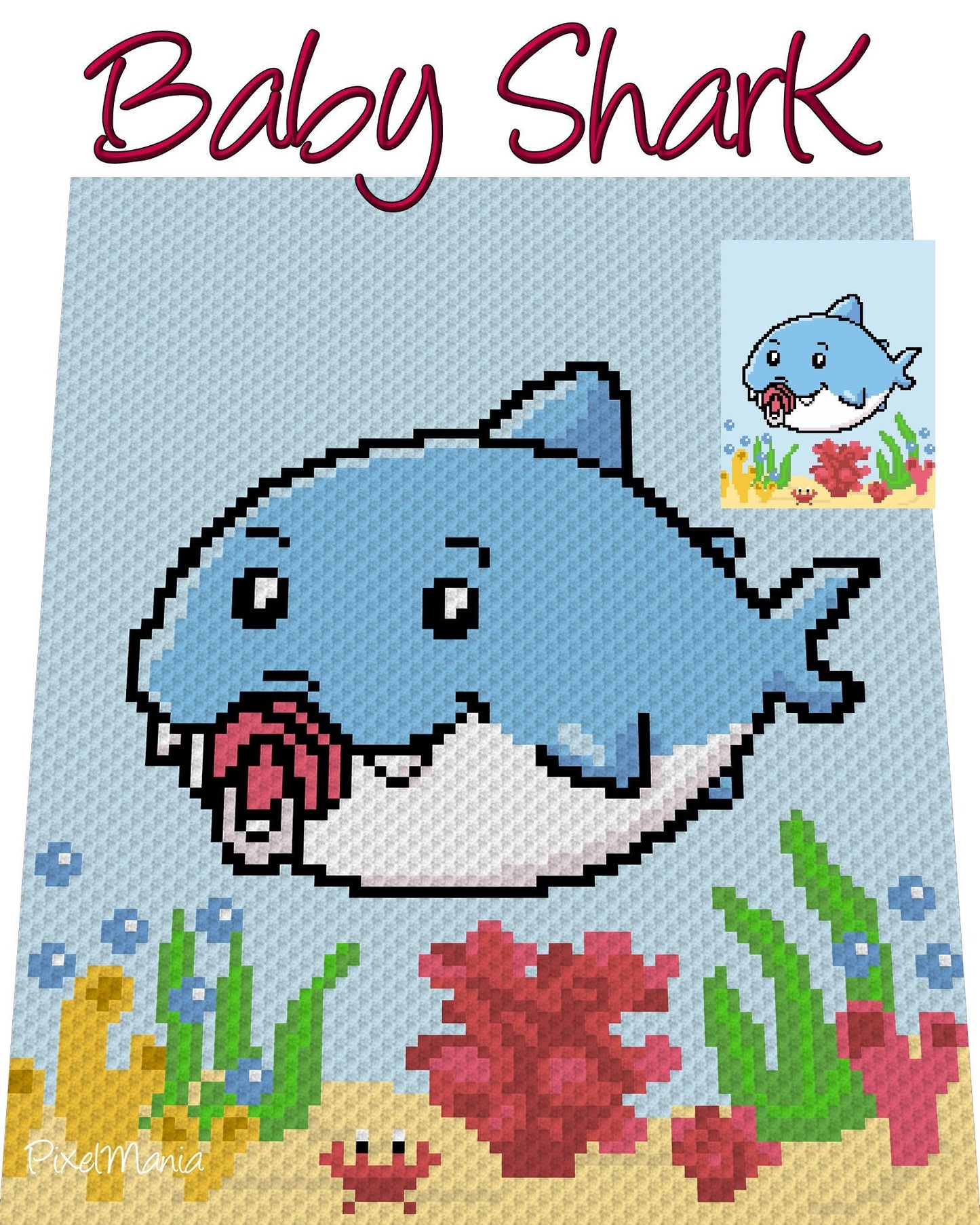 Baby SHARK, Häkelmuster, Grafik für C2C, Häkeldecke Ecke zu Ecke,  mit geschriebener & Farb-Block Anleitung