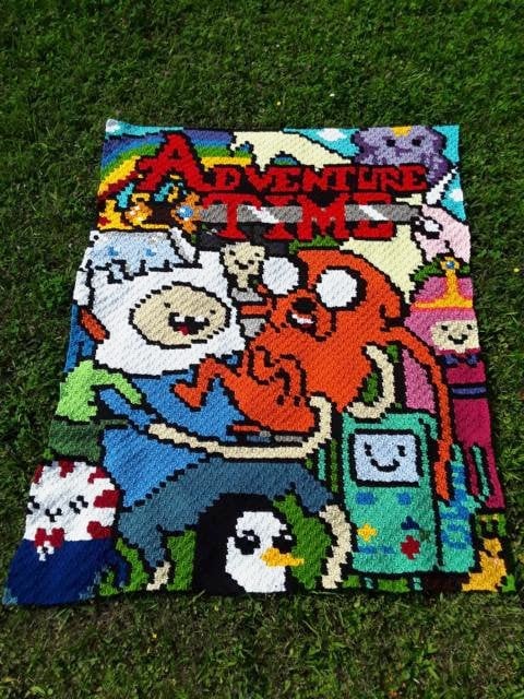Adventure Time dOOdle inspirierte Decke, Häkelmuster, Grafik für C2C, Häkeldecke Ecke zu Ecke,  mit geschriebener Anleitung