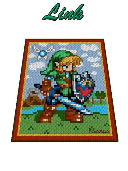 LINK - The Legend of Zelda inspirierte Häkelmuster, Grafik für C2C Häkeldecke, Ecke zu Ecke,