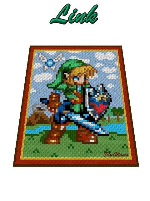 LINK - The Legend of Zelda inspirierte Häkelmuster, Grafik für C2C Häkeldecke, Ecke zu Ecke,