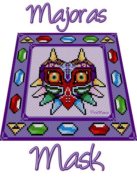 Majoras Mask inspirierte Decke - Häkelmuster, Grafik für C2C, Häkeldecke Ecke zu Ecke,  mit geschriebener & Farb-Block Anleitung