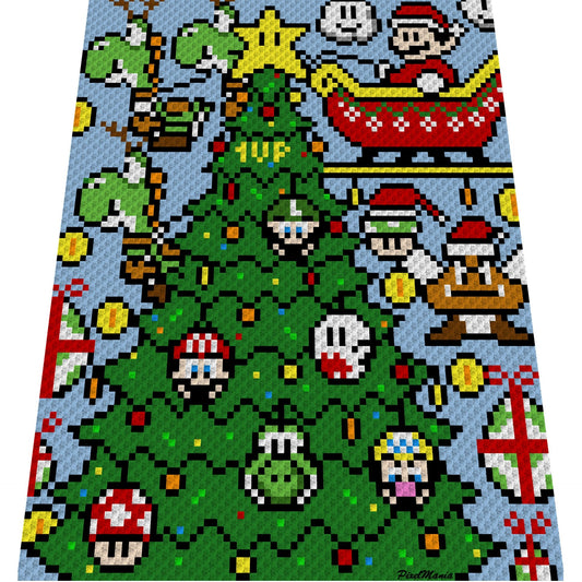 Christmas with MARIO inspirierte Decke - Häkelmuster, Grafik für C2C, Häkeldecke Ecke zu Ecke,  mit geschr. & Farb-Block Anleitung