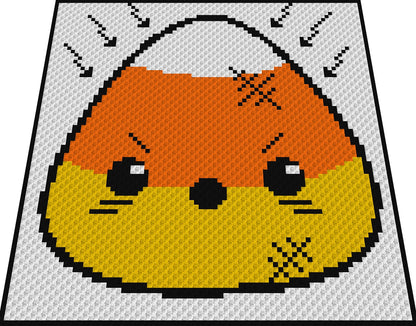 CAN-GRY CORN -  Häkelmuster, Grafik für C2C, Häkeldecke Ecke zu Ecke,  mit geschriebener & Farb-Block Anleitung Zuckerhut, Halloween