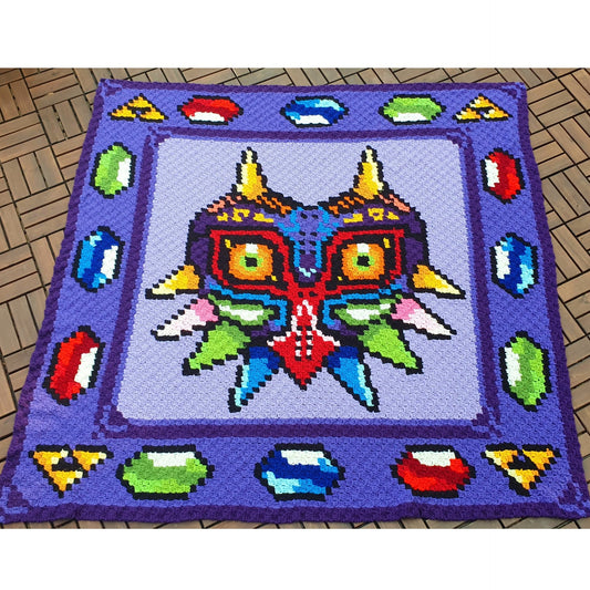 Majoras Mask inspirierte Decke - Häkelmuster, Grafik für C2C, Häkeldecke Ecke zu Ecke,  mit geschriebener & Farb-Block Anleitung
