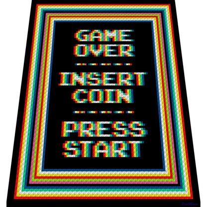 GAME OVER 2 -  Häkelmuster, Grafik für C2C Häkeldecke Ecke zu Ecke,  mit geschriebener & Farb-Block Anleitung, Gamerdecke, Gaming Accessoire