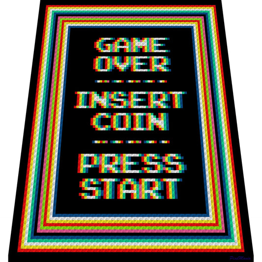 GAME OVER 2 -  Häkelmuster, Grafik für C2C Häkeldecke Ecke zu Ecke,  mit geschriebener & Farb-Block Anleitung, Gamerdecke, Gaming Accessoire