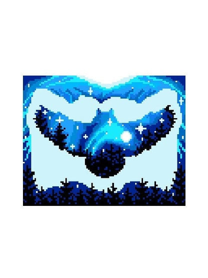 OWL SILHOUETTE - blue, graphic for Fm crochet blanket, with written & color block instructions for owl blanket, animal motif