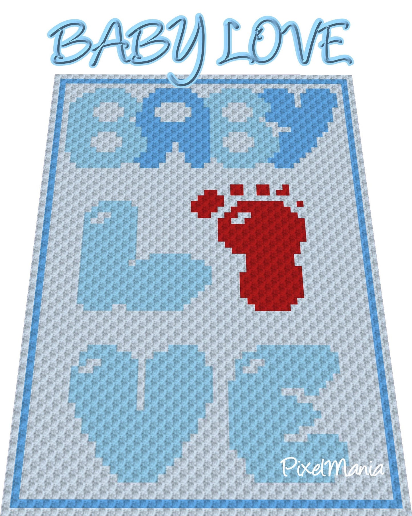 BABY LOVE BOY, Häkelmuster, Grafik für C2C, Häkeldecke Ecke zu Ecke,  mit geschriebener & Farb-Block Anleitung