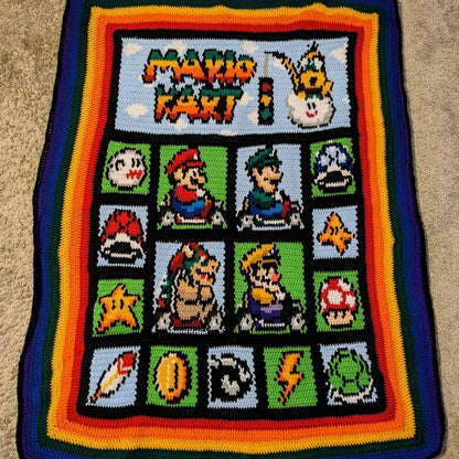 MARIO KART- Super Mario inspirierte Decke, Häkelmuster, Grafik für C2C, Häkeldecke Ecke zu Ecke,  mit geschr. & Farb-Block Anleitung